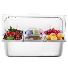 Countertop Food Serving Display Container, 5 Pan Stainless Steel Food Serving Tray