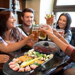 Dual-Electric 2 in 1 Hot Pot & Grill Combo, 2200W Rapid-Heat Indoor , 3.7 QT Non-Stick Hotpot Separate Temp Control , Apartment-Friendly Party Co