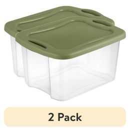 (2 pack) 40 Quart EZ Carry, Plastic Storage Bin, Full-Grip Handles, Green