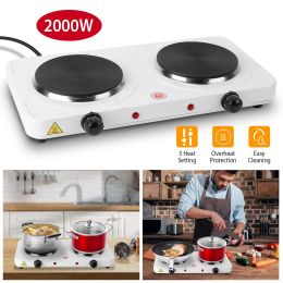 Cooking electric heating plate, 2-burner electric stove, 2000 watt portable electric stove, glass stove, easy to clean