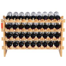 36 Bottle Stackable Modular Wine Rack, 4-Tier Solid Bamboo Wood Storage Racks, Floor Freestanding Wines Holder Display Shelf