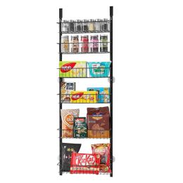 Over the Door Pantry Organizer, 6-Tier Pantry Organization and Storage, Heavy-Duty Steel Hanging Spice Rack, Adjustable Wall Seasoning Shelves