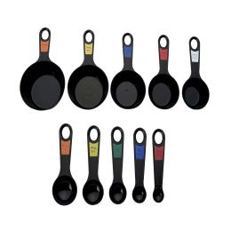 Professional 10 Piece Plastic Nesting Measuring Cup and Spoon Set Black