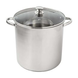 Stainless Steel 16-Quart Stock Pot with Glass Lid, Induction Compatible, Stainless Steel, Dishwasher Safe