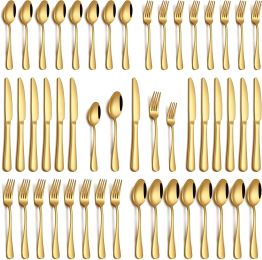 40-piece gold and silver cutlery set, 8-person stainless steel cutlery set, food-grade knives, forks and spoons.