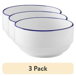 (3 pack) Blue Rim Stoneware Bowl