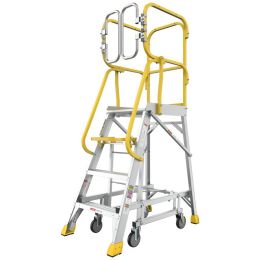 4 Step 375lbs Aluminum Rolling Platform Ladder (Option: Silver)