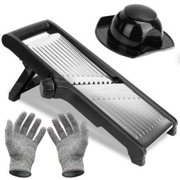 1Pc Mandoline Food Slicer Stainless Steel Food Cutter Vegetable Fruit Chopper Grater Peeler Kitchen Julienne Slicer With 5 Adjustable Blades Food (Option: Black)