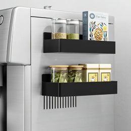 2pcs Multi Purpose Magnetic Plastic Kitchen Shelf Suit, Wall Mounted Durable Condiment Rack (Option: Black)