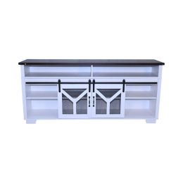 65.3 TV Stand With LED Light Strips And Iron Mesh Barn Door Y Decorative Strip White  Black Walnut Color Top Farmhouse (Option: Whiten Walnut)