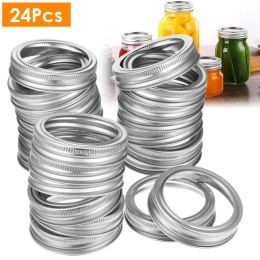 24 Pcs Regular Mouth Canning Jar Metal Rings Split-Type Jar Bands Replacement (Option: Silver)
