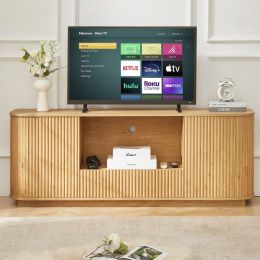 64-Inch Wavy TV Stand, Rounded Sideboard, Storage Cabinet, Wooden Vertical Stripe Cabinet For Living Room Bedroom Entryway  Natural,64W X 15D X 2 (Option: Natural)