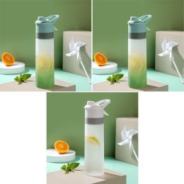 Spray Water Bottle For Girls Outdoor Sport Fitness Water Cup Large Capacity Spray Bottle Drinkware Travel Bottles Kitchen Gadgets (Option: Green and Green and White)