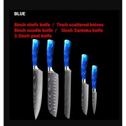8-inch Chef Knife with Blue Resin Handle (Option: Blue 5PC)