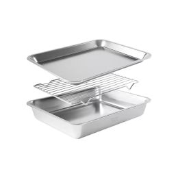 304 Stainless Steel Square Mesh Rack Oven Tray - Multi-functional For Home Use Frying, Baking, Draining, And Roasting (Option: Silver)