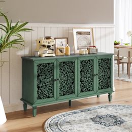 60 Antique Buffet Cabinet With Floral Carvings With Solid Wood Legs Antique Brass Handles Adjustable Shelves, TV Stand For 65  TV, Sideboard For (Option: Antique Green)
