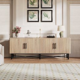 Functional 4-Door TV Cabinet  2 Storage Spaces, Adjustable Shelves, Ideal For Living Room Organization, Natural (Option: Natural)