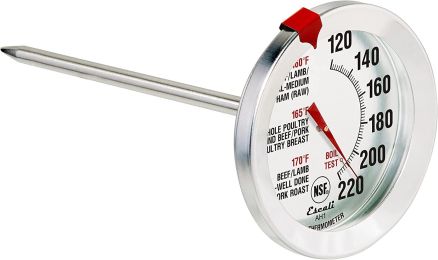 Escali AH1 Stainless Steel Oven Safe Meat Thermometer; Extra Large 2.5-inches Dial; Temperature Labeled for Beef; Poultry; Pork; and Veal Silver (Color: Analog Silver)
