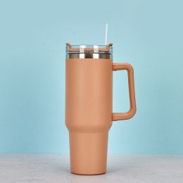 1200ml Stainless Steel Mug Coffee Cup Thermal Travel Car Auto Mugs Thermos 40 Oz Tumbler with Handle Straw Cup Drinkware New In (Color: R, Capacity: 1200ml)