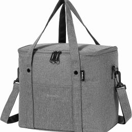 1pc Insulated Lunch Bag For Men/Women; Reusable Large Lunch Cooler Box Tote Shoulder Strap For Work Office Picnic Beach Travel Food (Color: Grey)