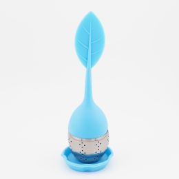 1pc Tea Infuser Silicone Handle Stainless Steel Strainer Drip Tray Included - Loose Tea Steeper - Best Tea Infuser For Loose Leaf Or Herbal Tea (Color: 1 Pack Blue)