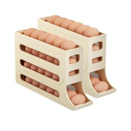 2pcs Kitchen Eggs Organizer 4-layer Slide Refrigerator Eggs Rack (Color: Yellow, Type: Eggs Rack)