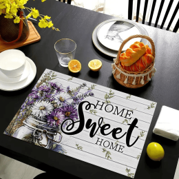 Spring Floral Pattern Heat Insulation Placemats, Washable Linen Texture Table Mats for Kitchen and Dining Room (Style: Style 5)