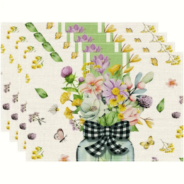 Spring Floral Pattern Heat Insulation Placemats, Washable Linen Texture Table Mats for Kitchen and Dining Room (Style: Style 38)