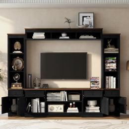 U-Can 98.8 W Wall Unit Entertainment Center With Bookshelves For TVs Up To 80, Modern TV Stand Media Console With Cabinets And Adjustable Shelves (Option: Black Brown)