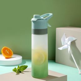 Spray Water Bottle For Girls Outdoor Sport Fitness Water Cup Large Capacity Spray Bottle Drinkware Travel Bottles Kitchen Gadgets (Option: Green)